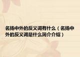 名扬中外的反义词有什么（名扬中外的反义词是什么简介介绍）