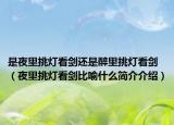 是夜里挑灯看剑还是醉里挑灯看剑（夜里挑灯看剑比喻什么简介介绍）