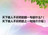 天下谁人不识君的前一句是什么?（天下谁人不识君的上一句简介介绍）