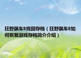 狂野飙车8找回存档（狂野飙车8如何恢复游戏存档简介介绍）