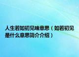 人生若如初见啥意思（如若初见是什么意思简介介绍）