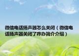 微信电话扬声器怎么关闭（微信电话扬声器关闭了咋办简介介绍）