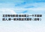 王菲有句歌词:谁说爱上一个不回家的人,唯一解决就是无至尽（的等）