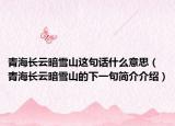青海长云暗雪山这句话什么意思（青海长云暗雪山的下一句简介介绍）