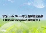 华为mate20pro怎么看屏幕的品牌（华为mate20pro怎么看网速）