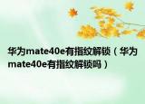 华为mate40e有指纹解锁（华为mate40e有指纹解锁吗）
