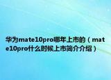 华为mate10pro哪年上市的（mate10pro什么时候上市简介介绍）