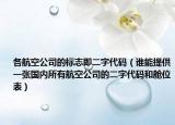 各航空公司的标志即二字代码（谁能提供一张国内所有航空公司的二字代码和舱位表）
