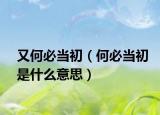 又何必当初（何必当初是什么意思）