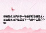 茶壶里煮饺子的下一句是歇后语是什么（茶壶里煮饺子歇后语下一句是什么简介介绍）
