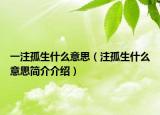 一注孤生什么意思（注孤生什么意思简介介绍）
