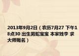 2013年9月2日（农历7月27 下午18点30 出生男蛇宝宝 本家姓李 求大师赐名）