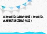 在微信群怎么语音通话（微信群怎么发语音通话简介介绍）