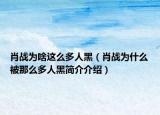 肖战为啥这么多人黑（肖战为什么被那么多人黑简介介绍）