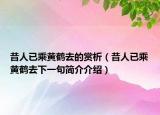 昔人已乘黄鹤去的赏析（昔人已乘黄鹤去下一句简介介绍）