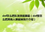 dnf怎么把队友技能屏蔽（dnf里怎么把其他人屏蔽掉简介介绍）
