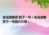 会当凌绝顶 的下一句（会当凌绝顶下一句简介介绍）