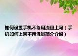如何设置手机不能用流量上网（手机如何上网不用流量简介介绍）
