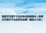 俯首甘为孺子牛出自鲁迅的哪首诗（俯首甘为孺子牛出自鲁迅的哪一篇简介介绍）