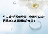 平安e行销系统登录（中国平安e行销系统怎么登陆简介介绍）