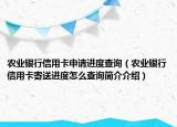 农业银行信用卡申请进度查询（农业银行信用卡寄送进度怎么查询简介介绍）