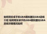 如何用安卓手机GBA模拟器玩GBA游戏介绍 如何用安卓手机GBA模拟器玩GBA游戏详细情况如何