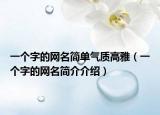 一个字的网名简单气质高雅（一个字的网名简介介绍）