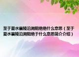 至于夏水襄陵沿溯阻绝绝什么意思（至于夏水襄陵沿溯阻绝于什么意思简介介绍）