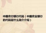 中国农行银行代码（中国农业银行的代码是什么简介介绍）