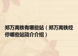 郑万高铁有哪些站（郑万高铁经停哪些站简介介绍）