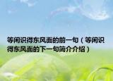 等闲识得东风面的前一句（等闲识得东风面的下一句简介介绍）