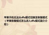 苹果手机无法从dfu模式切换至恢复模式（苹果恢复模式怎么进入dfu模式简介介绍）