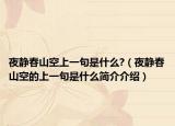 夜静春山空上一句是什么?（夜静春山空的上一句是什么简介介绍）
