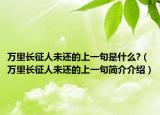 万里长征人未还的上一句是什么?（万里长征人未还的上一句简介介绍）