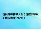 群员等级名称大全（群成员等级如何设置简介介绍）