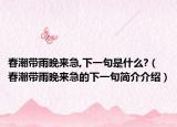 春潮带雨晚来急,下一句是什么?（春潮带雨晚来急的下一句简介介绍）