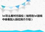 lol怎么看对方段位（如何在lol游戏中查看别人段位简介介绍）