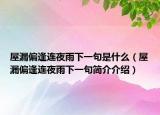 屋漏偏逢连夜雨下一句是什么（屋漏偏逢连夜雨下一句简介介绍）