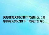 莫愁前路无知己的下句是什么（莫愁前路无知己的下一句简介介绍）