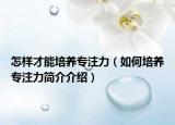 怎样才能培养专注力（如何培养专注力简介介绍）