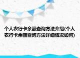 个人农行卡余额查询方法介绍(个人农行卡余额查询方法详细情况如何)