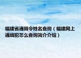 福建省通缉令姓名查询（福建网上通缉犯怎么查询简介介绍）