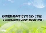 谷歌密码邮件忘记了怎么办（忘记了谷歌邮箱的密码怎么办简介介绍）