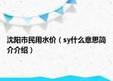 沈阳市民用水价（sy什么意思简介介绍）