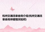 杭州交通违章查询介绍(杭州交通违章查询详细情况如何)