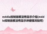 nvidia控制面板没有显示介绍(nvidia控制面板没有显示详细情况如何)