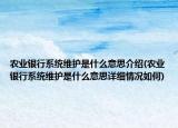 农业银行系统维护是什么意思介绍(农业银行系统维护是什么意思详细情况如何)
