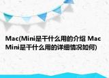 Mac(Mini是干什么用的介绍 Mac Mini是干什么用的详细情况如何)