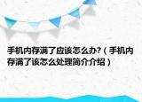 手机内存满了应该怎么办?（手机内存满了该怎么处理简介介绍）