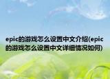 epic的游戏怎么设置中文介绍(epic的游戏怎么设置中文详细情况如何)